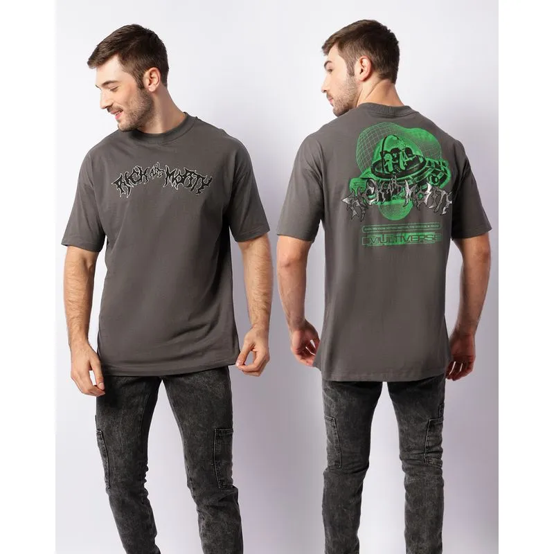 Camiseta Masculina Oversized Estampa Rick And Morty Manga Curta Cinza P