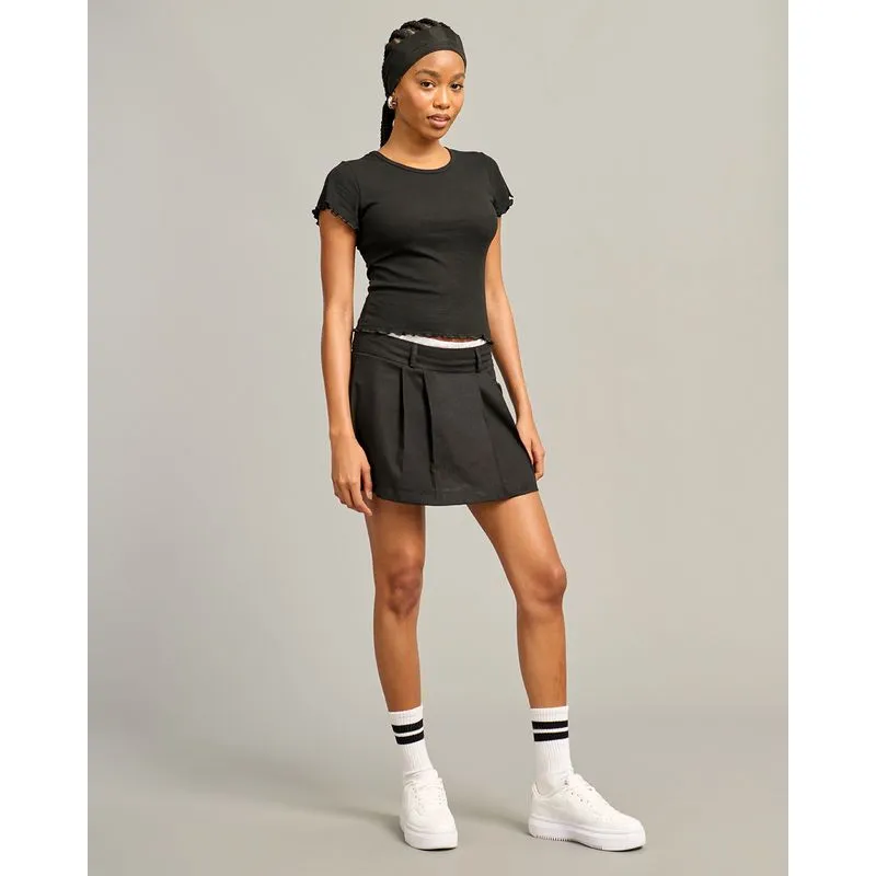 Short Saia Feminino Plissada Cós Duplo Preta PP