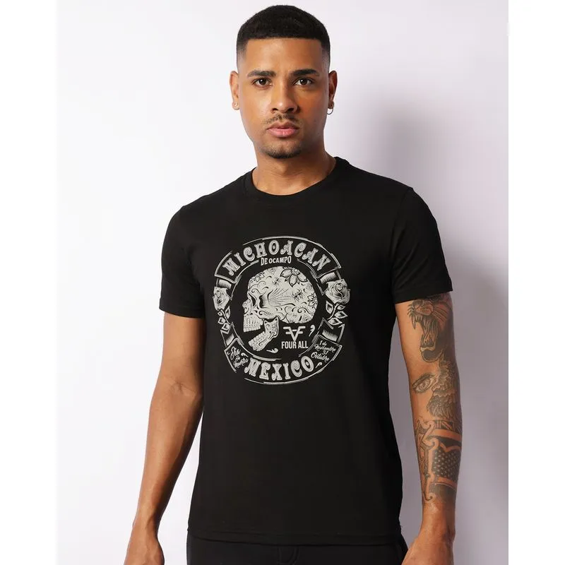 Camiseta Masculina Estampa Caveira Manga Curta Preta P