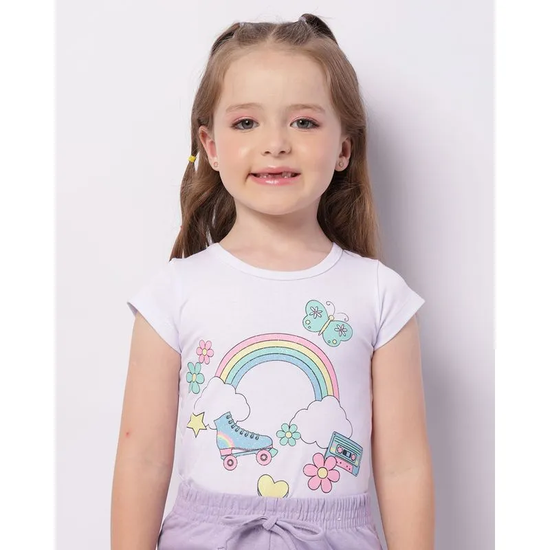 Blusa Infantil Estampa Arco-íris Manga Curta Branca 4