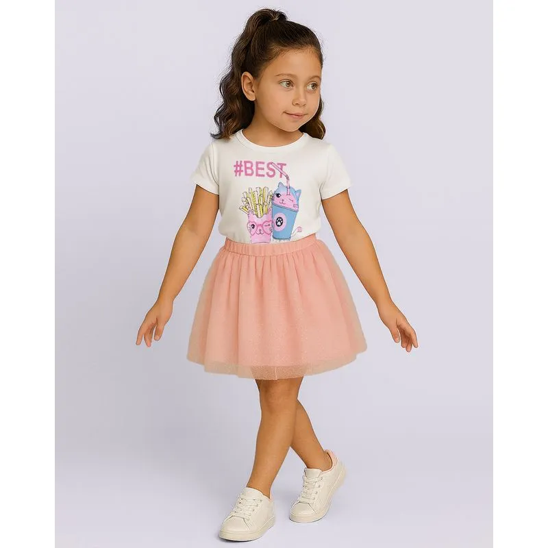 Blusa Infantil com Estampa Best Friends Glitter Manga Curta Branca 8