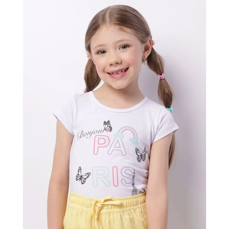 Blusa Infantil Manga Curta Estampa Frontal Branca 6