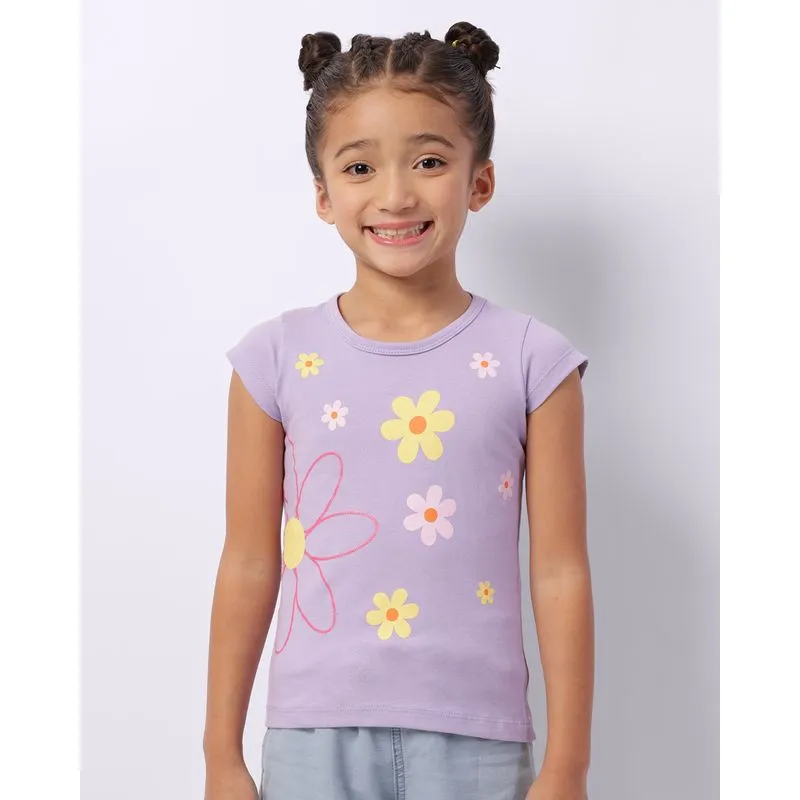 Blusa Infantil Manga Curta Estampa Flores Lilás 8
