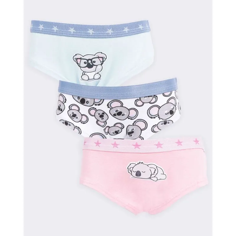 Kit 3 Calcinhas Infantil Biquíni Estampa Coala Rosa Azul E Branca 6