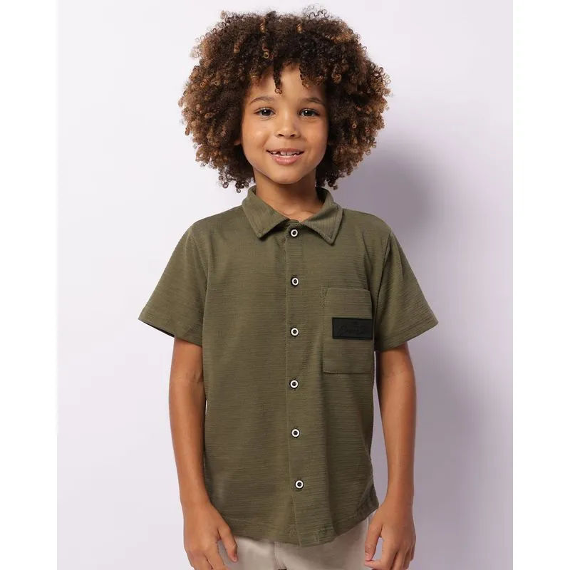 Camisa Infantil Texturizada Com Bolso Manga Curta Verde 6