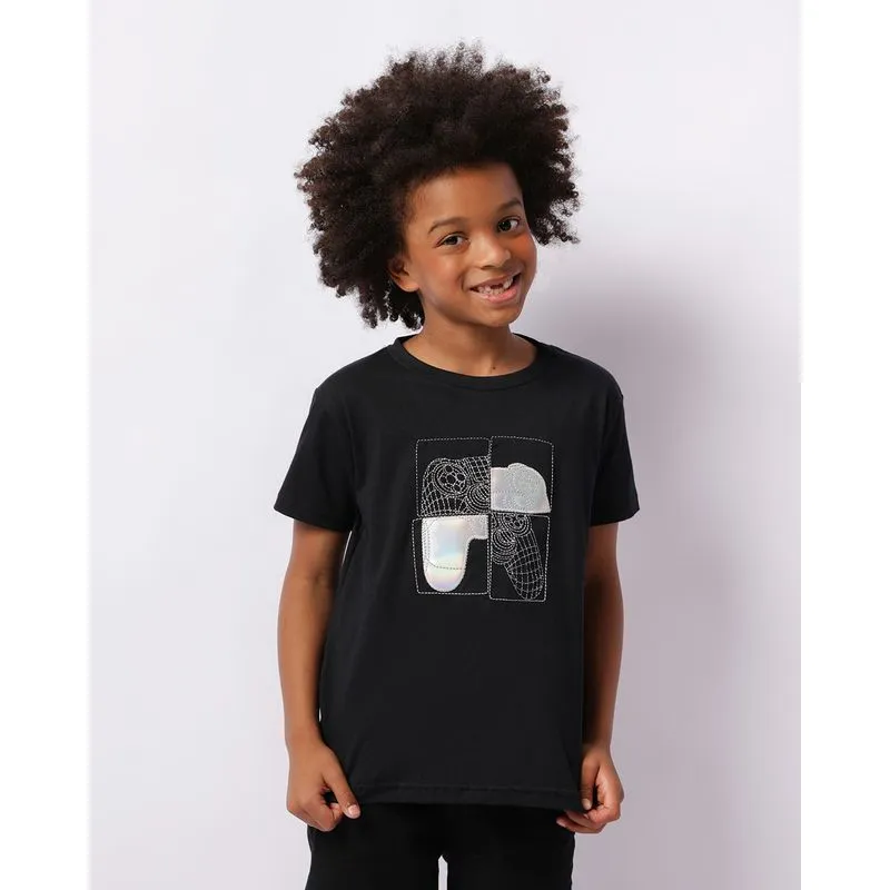 Camiseta Infantil Estampa Holográfica Manga Curta Preta 6