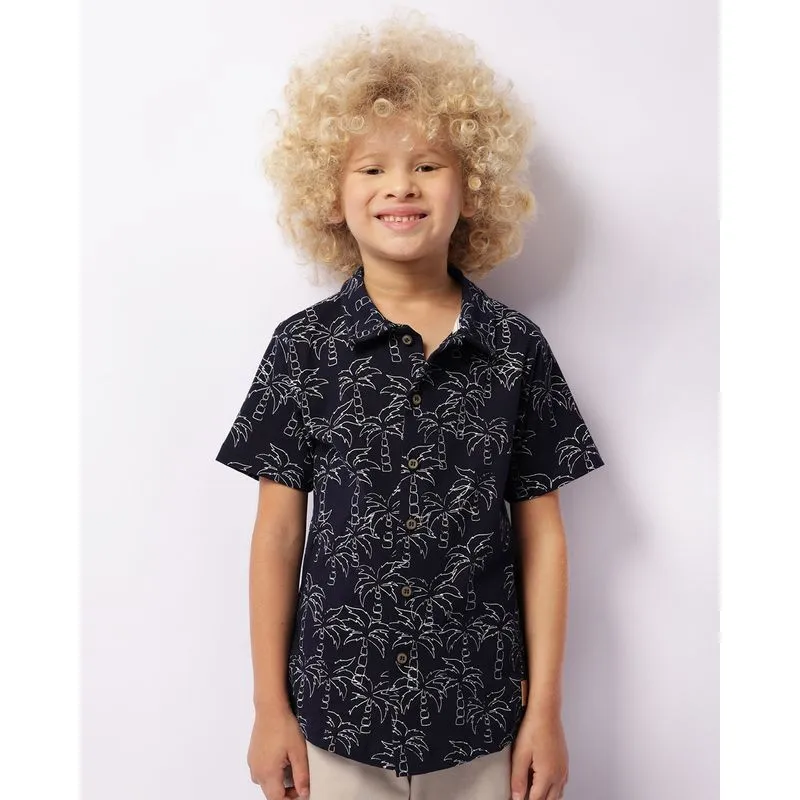 Camisa Infantil Estampa Tropical Manga Curta Marinho 6