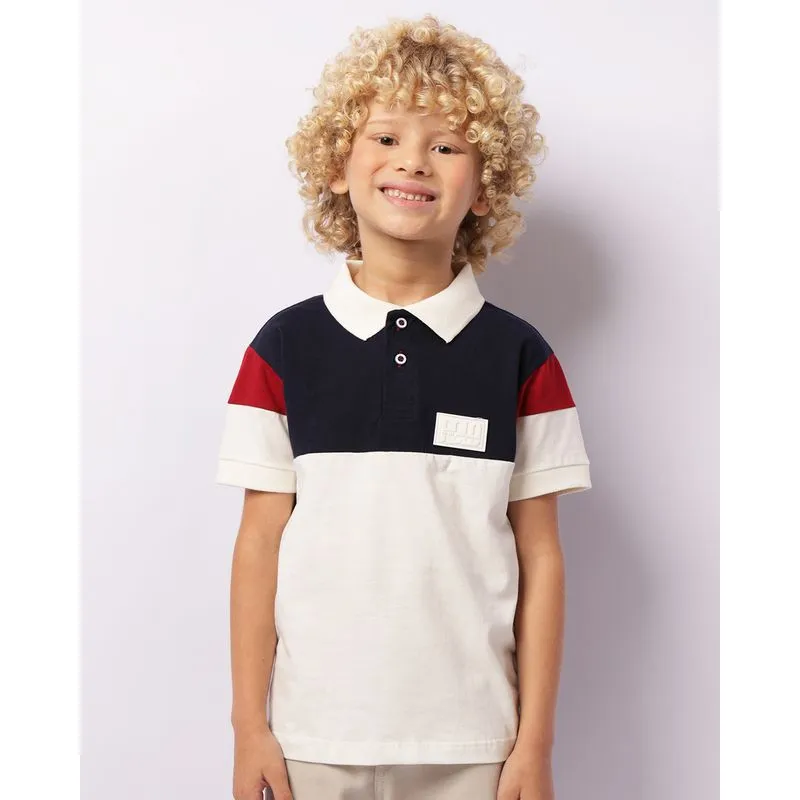 Camisa Polo Infantil Com Recortes Manga Curta Marinho 4