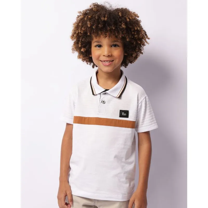 Camisa Polo Infantil Com Recortes Manga Curta Branca 4