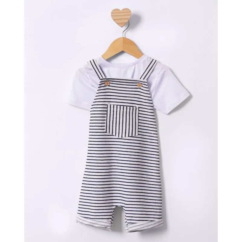 Conjunto Jardineira Bebê Curta Listrada Marinho 3