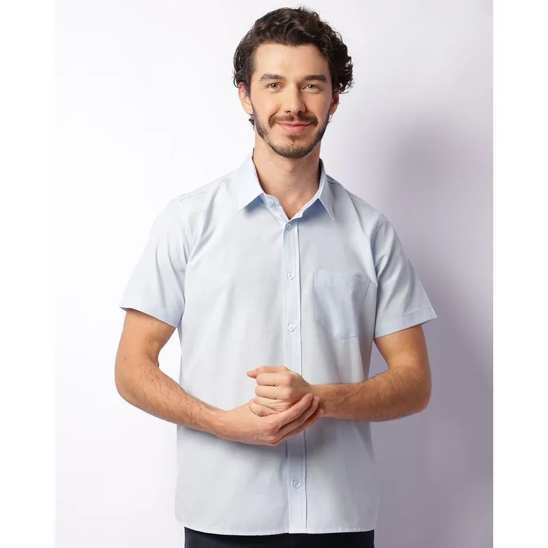 Camisa Masculina Com Botões Manga Curta Azul 2