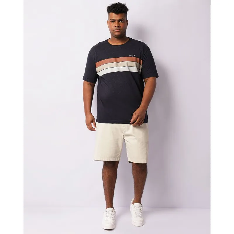 Bermuda Plus Size Masculina Sarja Reta Com Cordão Bege G1