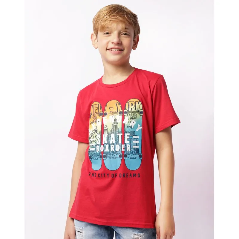 Camiseta Juvenil Estampa Skates Manga Curta Vermelha 12