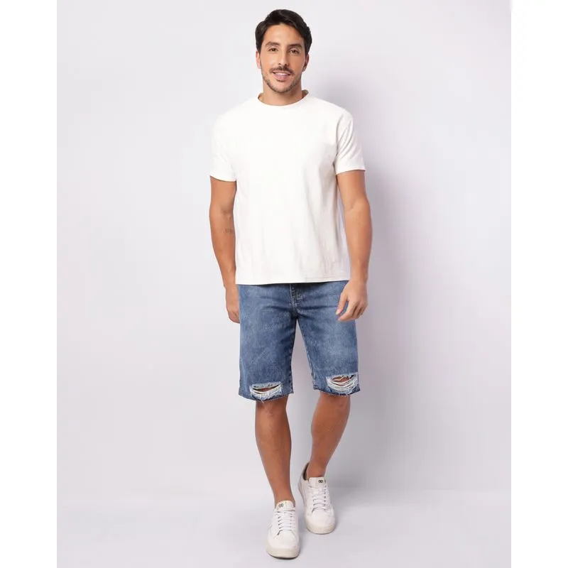 Bermuda Jeans Masculina Vizzy Reta Destroyed Azul 36
