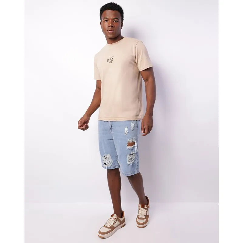 Bermuda Jeans Masculina Reta Vizzy Destroyed Azul 38