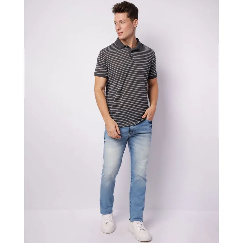 Calça Jeans Masculina Slim Com Puídos Bolsos Azul 46
