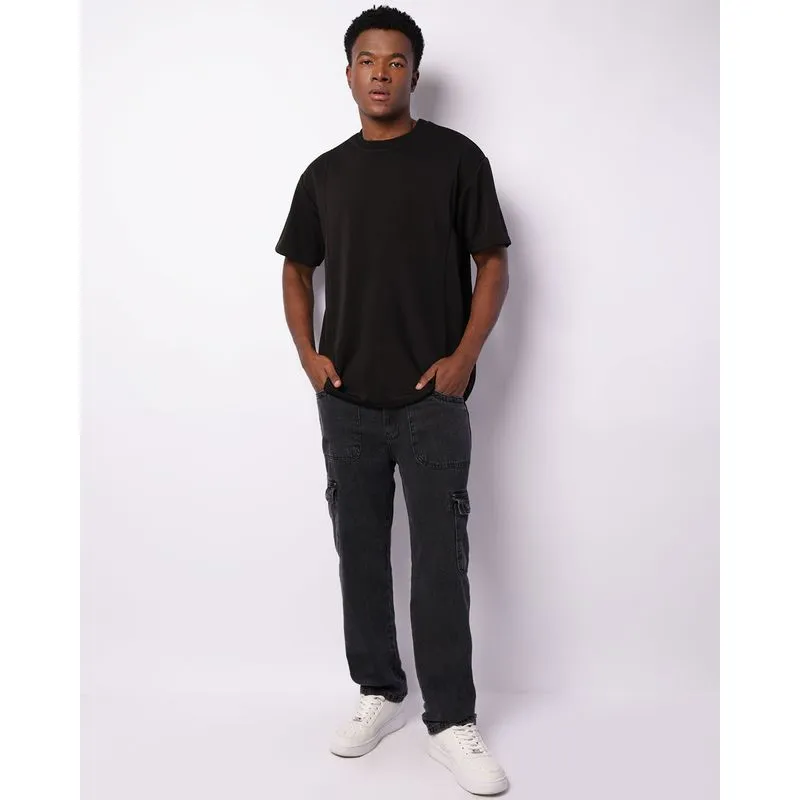 Calça Jeans Masculina Reta Vizzy Bolso Cargo Cinza 38