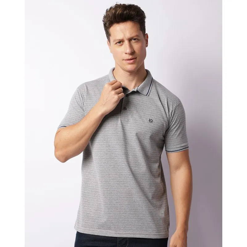Camisa Polo Listrada Manga Curta Cinza P