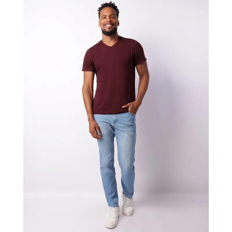 Calça Jeans Masculina Slim Com Puídos Azul 46