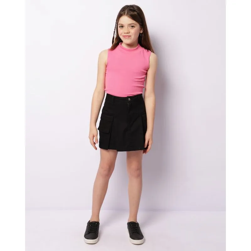 Short Saia Juvenil Sarja Curto Bolso Cargo Preto 16