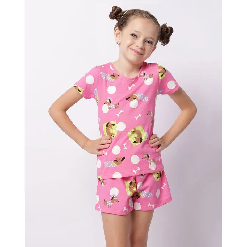 Pijama Infantil Curto Estampa Cachorrinhos Rosa 6