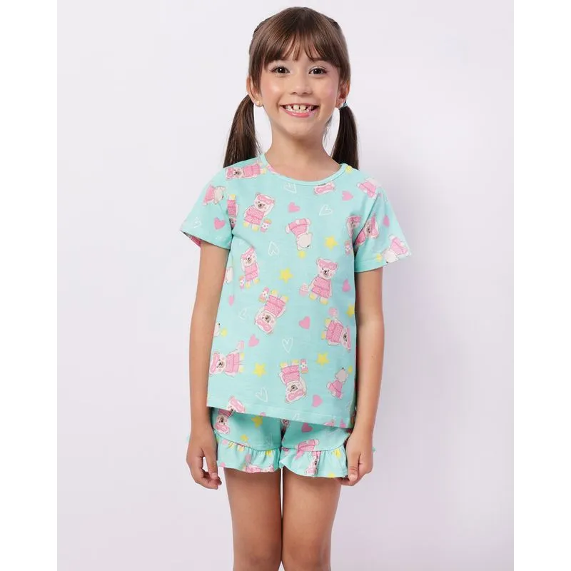 Pijama Infantil Curto Estampa Ursinhos Verde 4