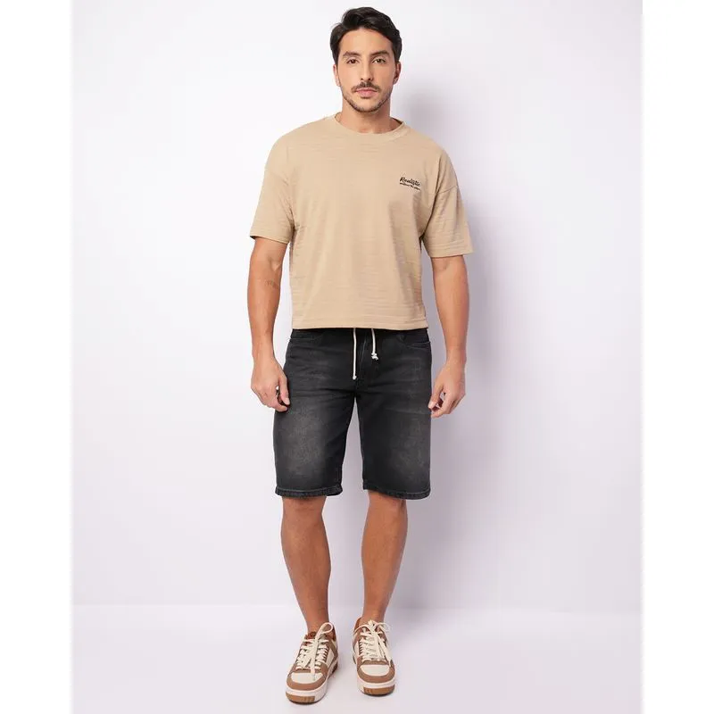 Bermuda Jeans Masculina Reta Com Cordão Preta 36