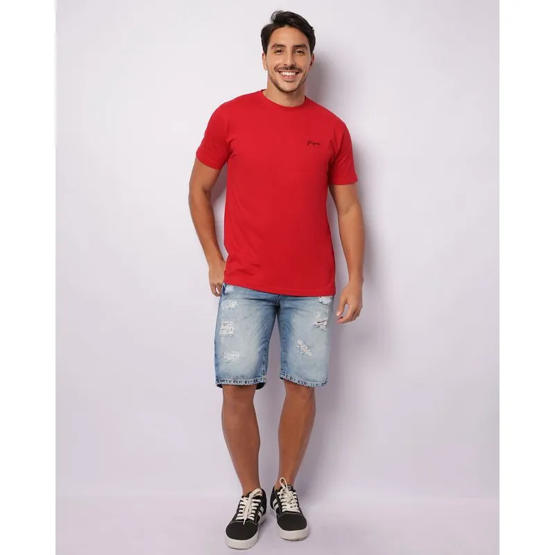 Bermuda Jeans Masculina Reta Destroyed Azul 46