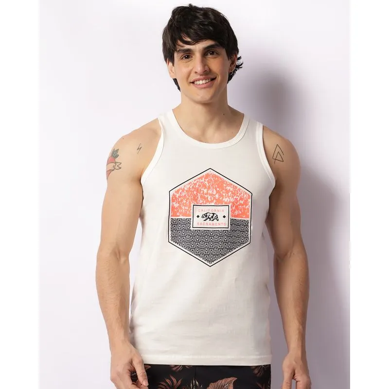 Regata Masculina Surf Estampa Califórnia Off White P