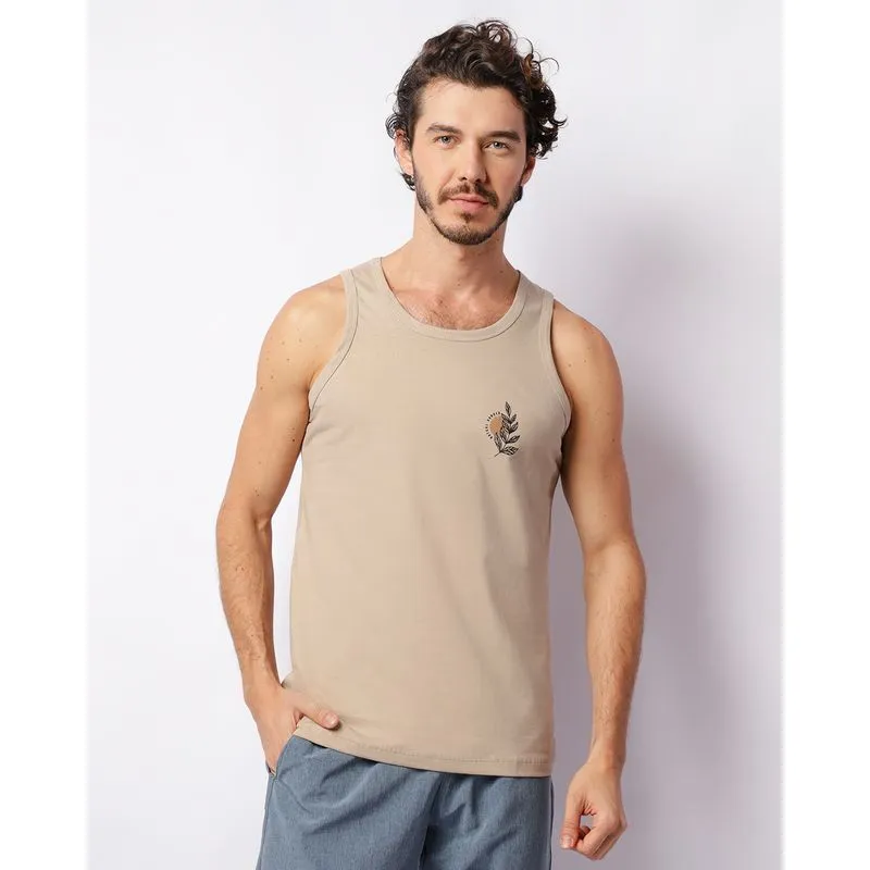 Regata Masculina Surf Estampa Folhagem Bege M