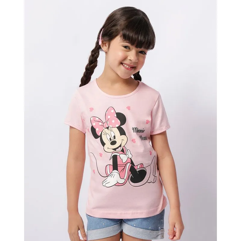 Blusa Infantil Disney Minnie Manga Curta Rosa 8