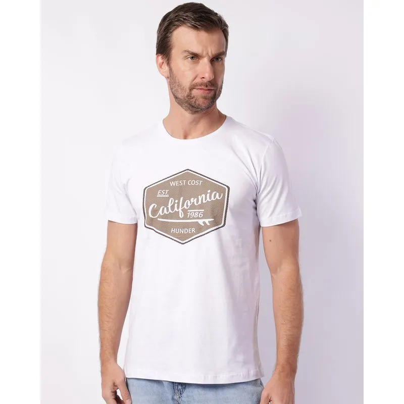 Camiseta Masculina com Estampa California Manga Curta Branca P