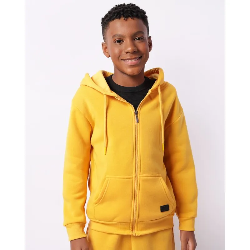 Jaqueta Moletom Juvenil Peluciada Capuz Mostarda 14