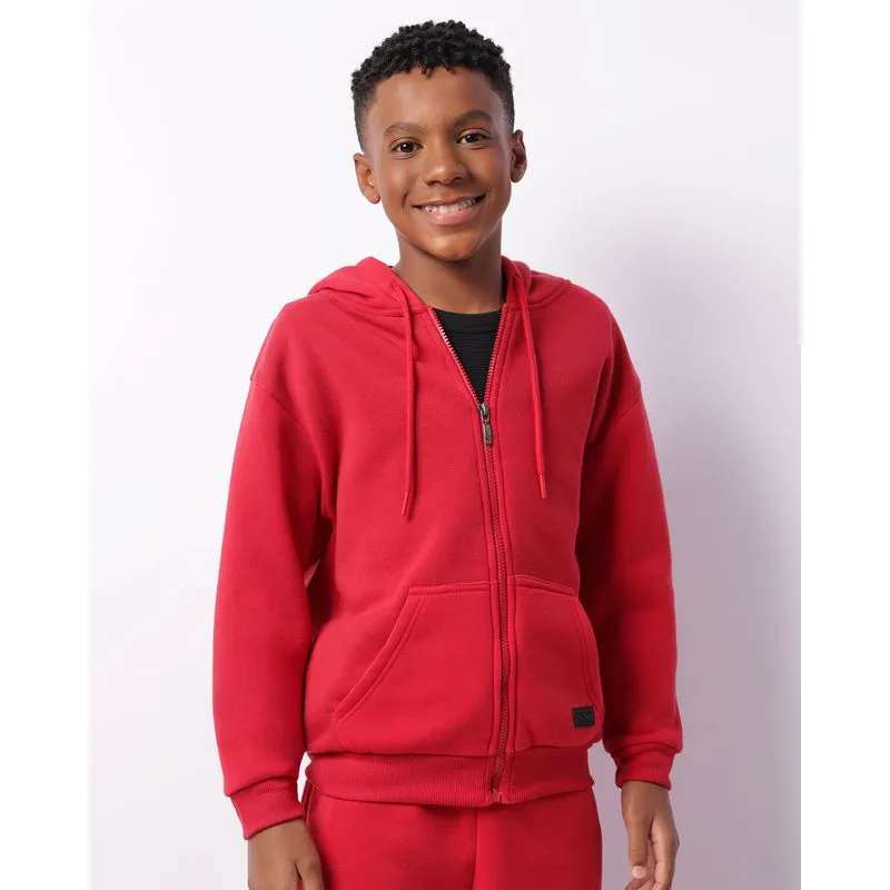 Jaqueta Moletom Juvenil Peluciada Capuz Vermelha 10