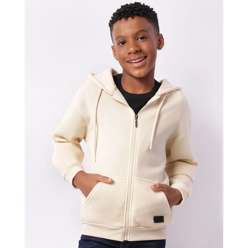 Jaqueta Moletom Juvenil Peluciada Capuz Bege 14
