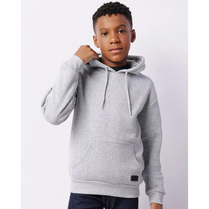 Blusão Moletom Juvenil com Capuz Bolso Canguru Cinza 10
