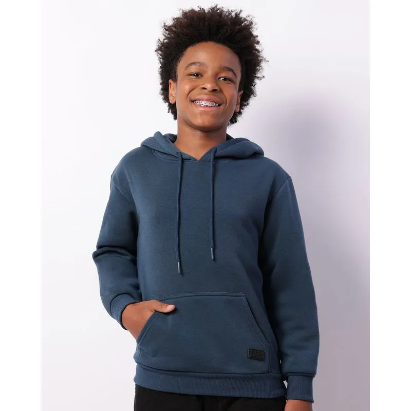 Blusão Moletom Juvenil Bolso Canguru Com Capuz Azul 14