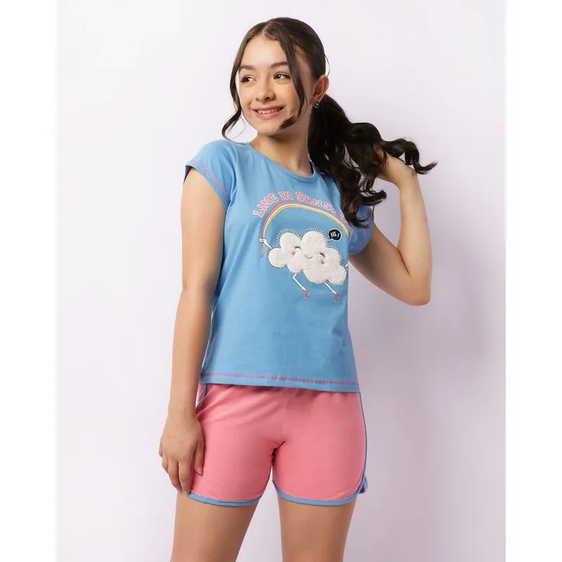 Pijama Juvenil Curto Estampa Frontal Interativa Azul 12