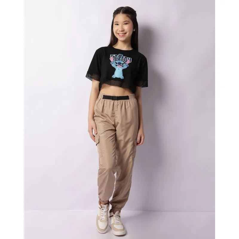 Calça Juvenil Cargo Jogger Fecho De Encaixe Bege 10