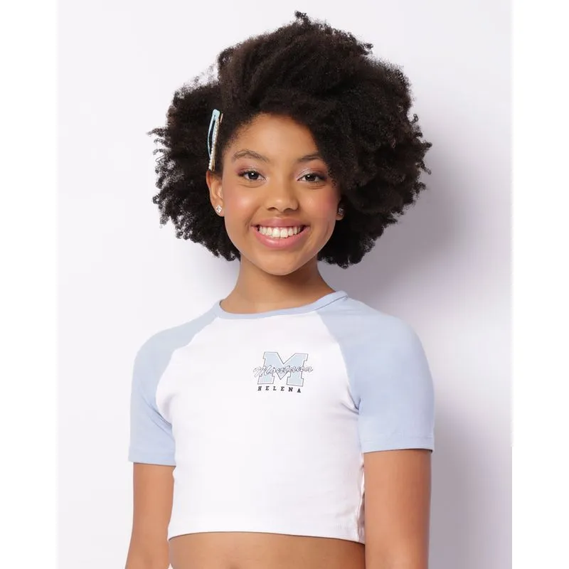 Blusa Juvenil Cropped Manga Curta Raglan Branca 12