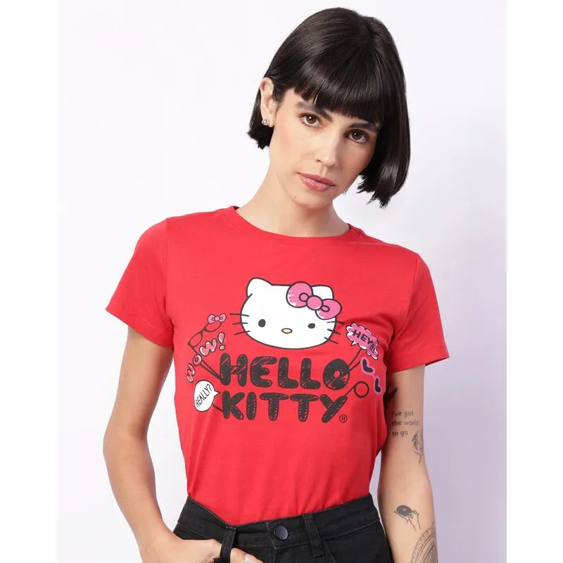 Camiseta Feminina Manga Curta Sanrio Hello Kitty Vermelha G
