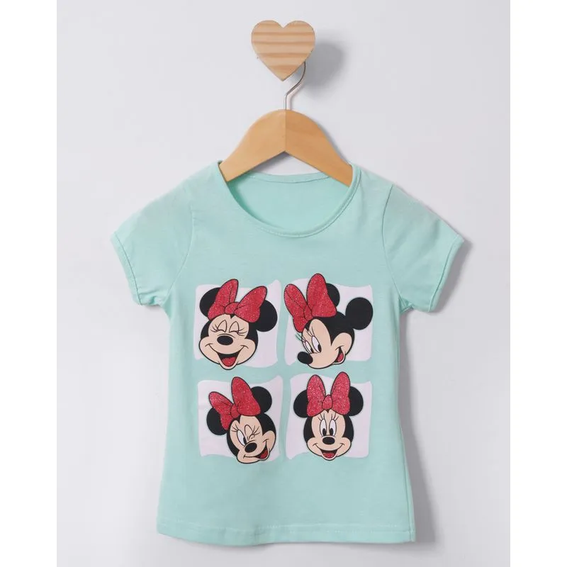 Camiseta Bebê Manga Curta Disney Minnie Glitter Verde 1