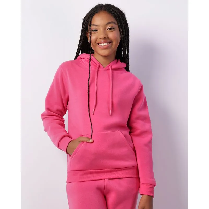 Blusão Moletom Juvenil Com Capuz Bolso Canguru Rosa 14