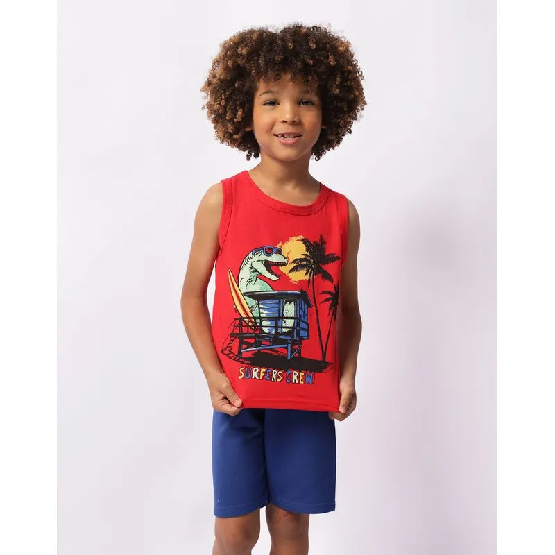 Conjunto Infantil Curto Estampa Dinossauro Vermelho 8