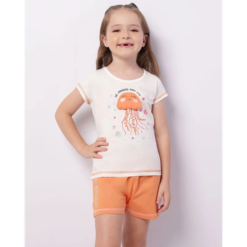 Pijama Infantil Curto Estampa Água Viva Brilha Off White 8