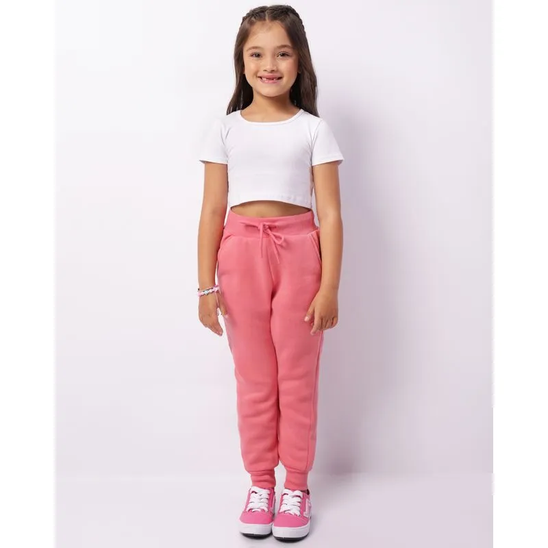 Calça Moletom Infantil Jogger Peluciada Com Cordão Rosa 8