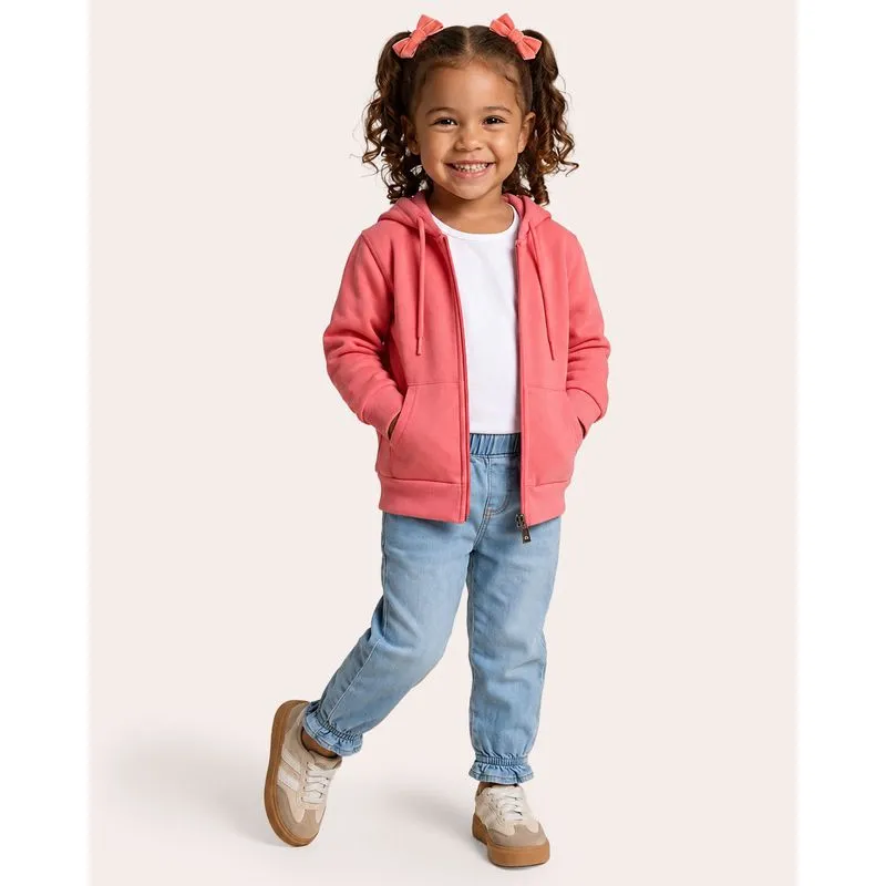 Jaqueta Moletom Bebê Com Capuz Peluciada Rosa 3