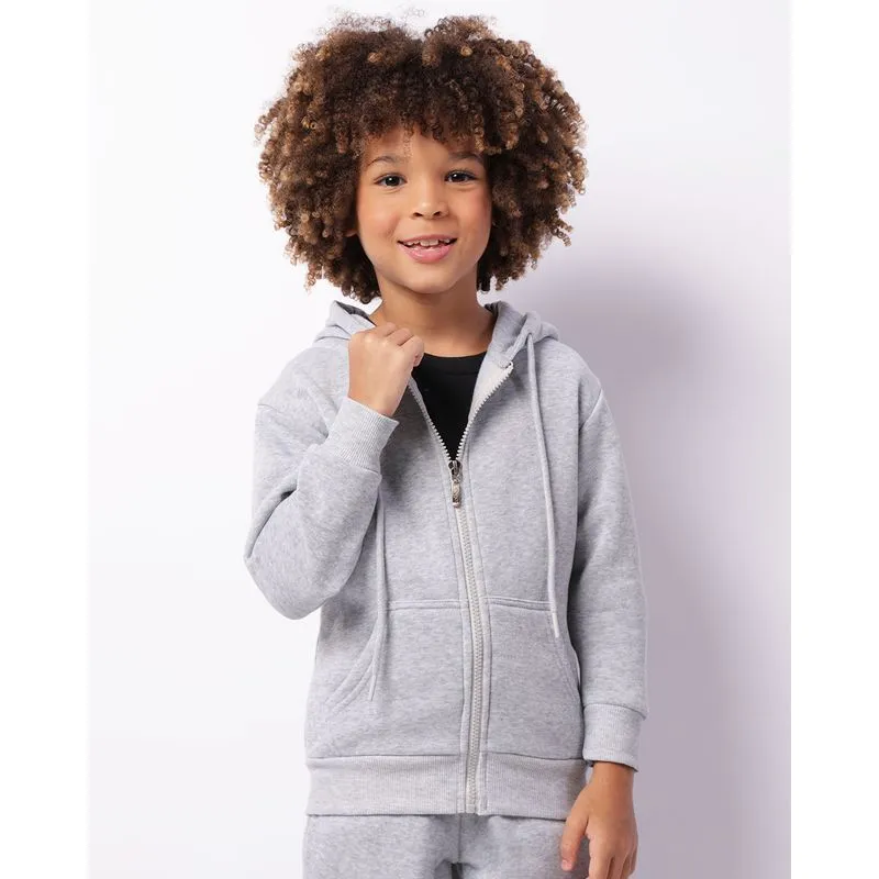 Jaqueta Moletom Infantil Peluciada Com Capuz Cinza 4