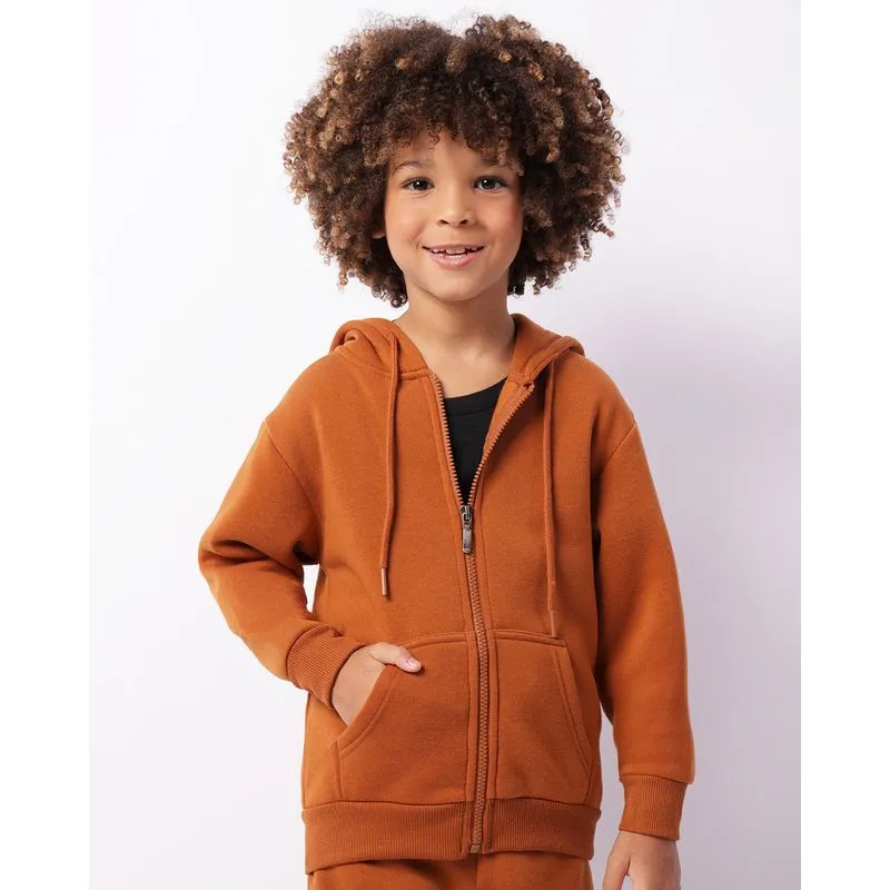 Jaqueta Moletom Infantil Peluciada Com Capuz Marrom 6