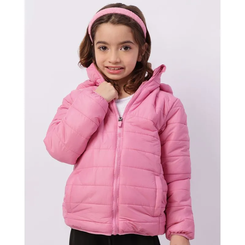 Jaqueta Infantil Puffer Com Bolsos E Capuz Rosa 6